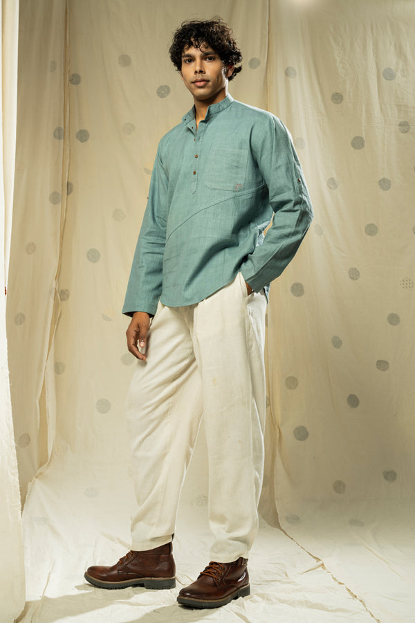 Handwoven heritage- luxuriant men’s kurta with mandarin collar - organic men