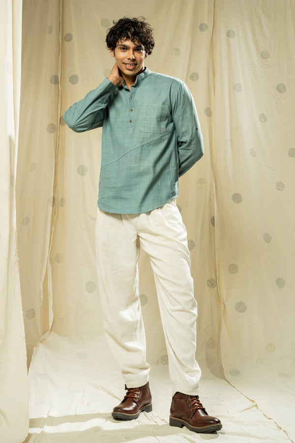 Handwoven heritage- luxuriant men’s kurta with mandarin collar - organic men