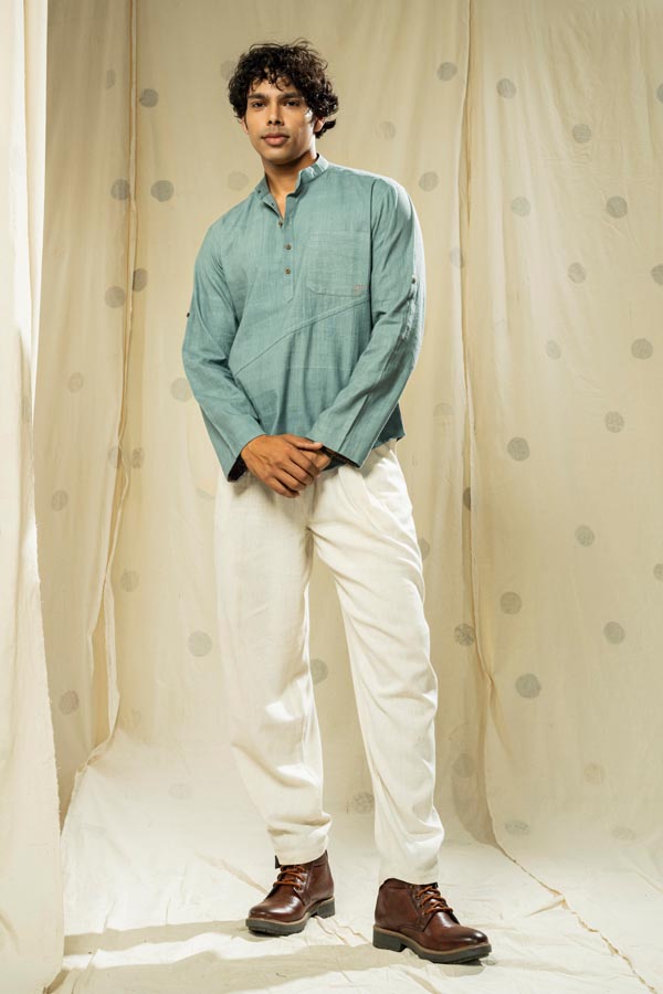 Handwoven heritage- luxuriant men’s kurta with mandarin collar - organic men