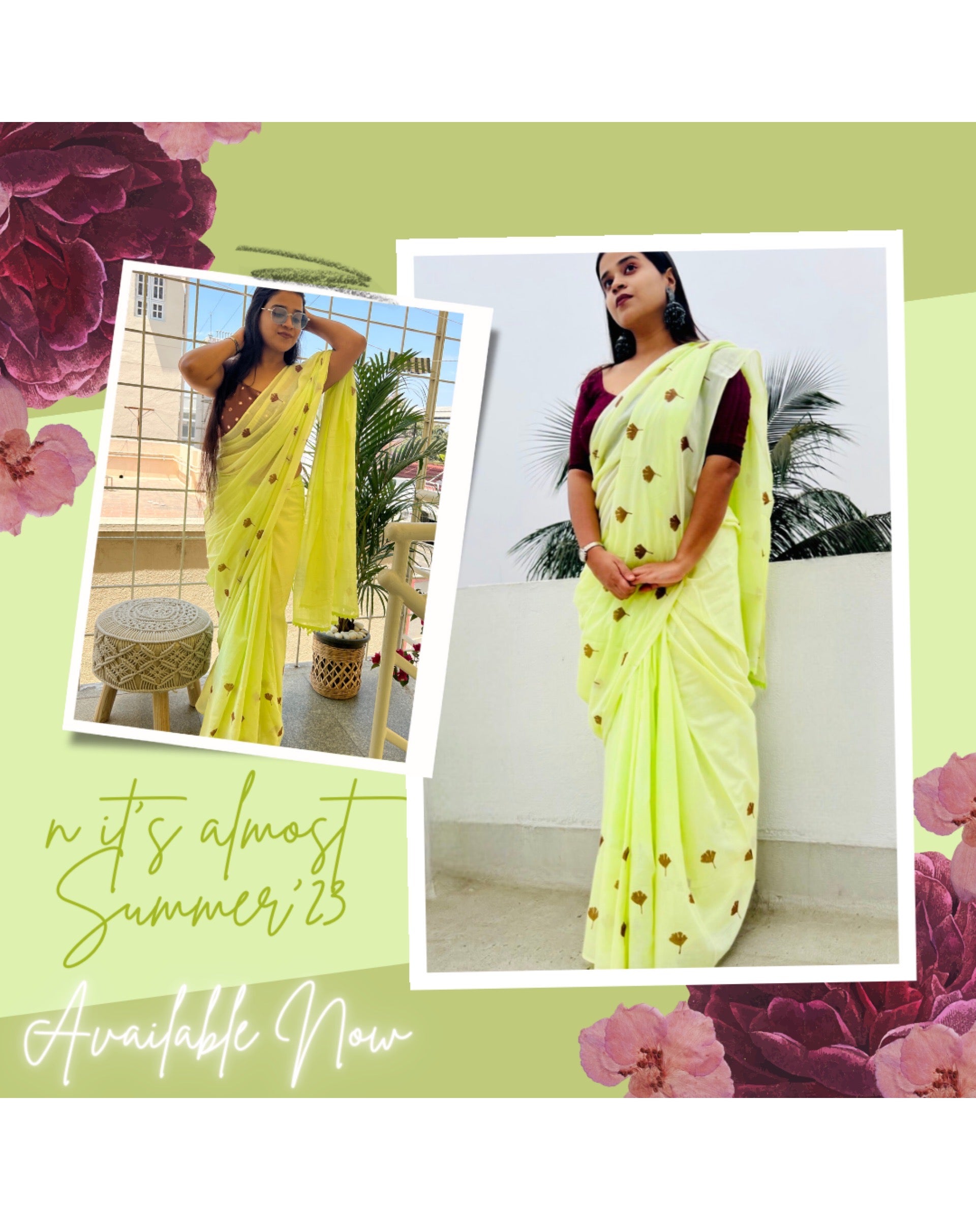 Long Isalnd Green Mulmul cotton Summer Saree by Shopaame