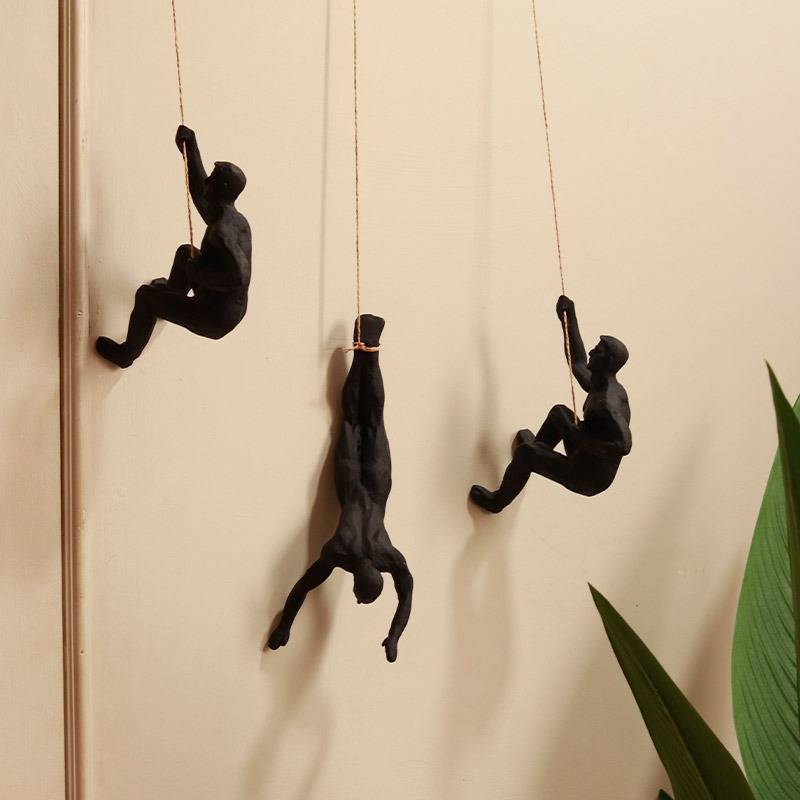 The Climbing crew Wall Hanging (Set of 3)-Black - https://artecasa.in/