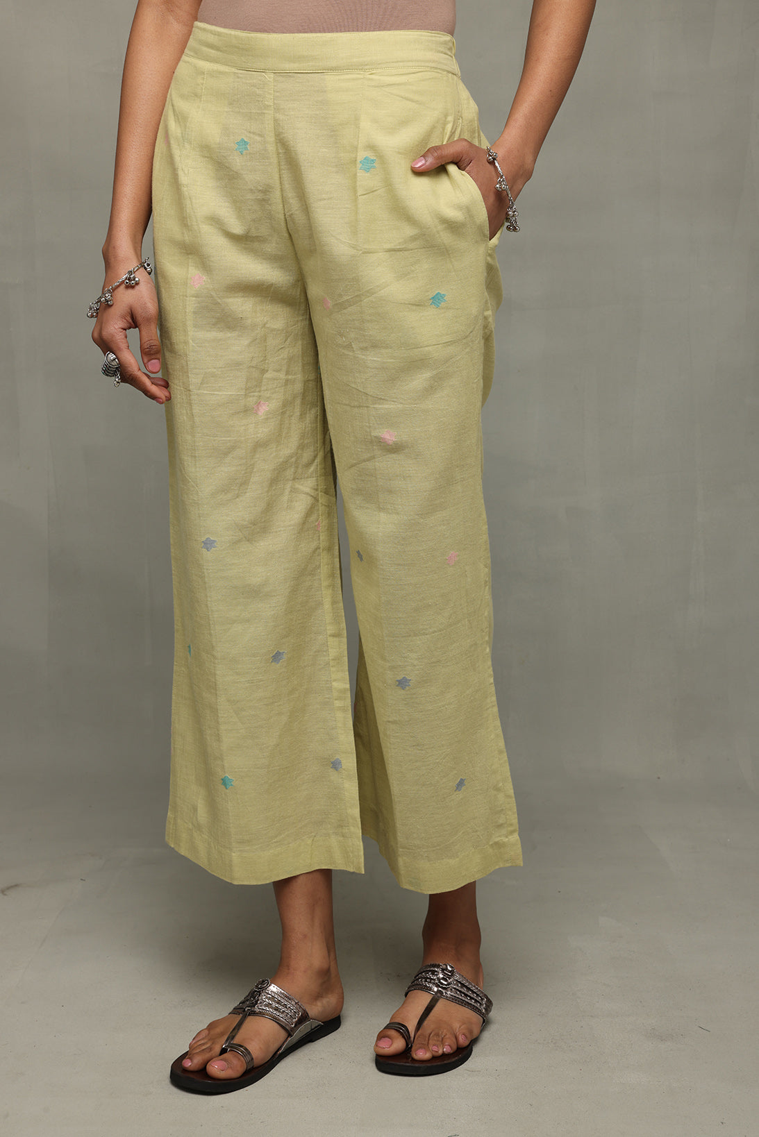 Mint Green Handwoven Jamdani Relaxed Pant-Sutra Art of Clothing
