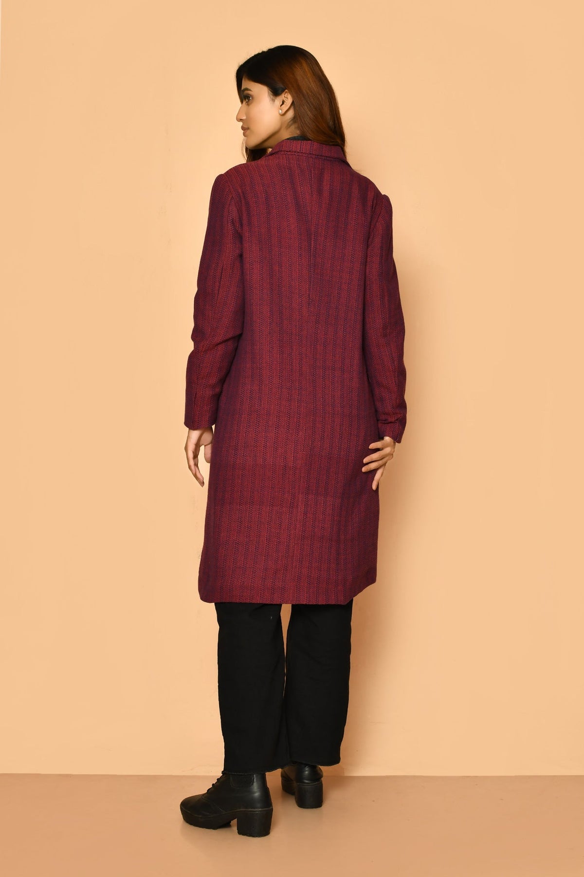 Add this exclusive handloom long cotton trench coat woman's jacket to your work wear wardrobe