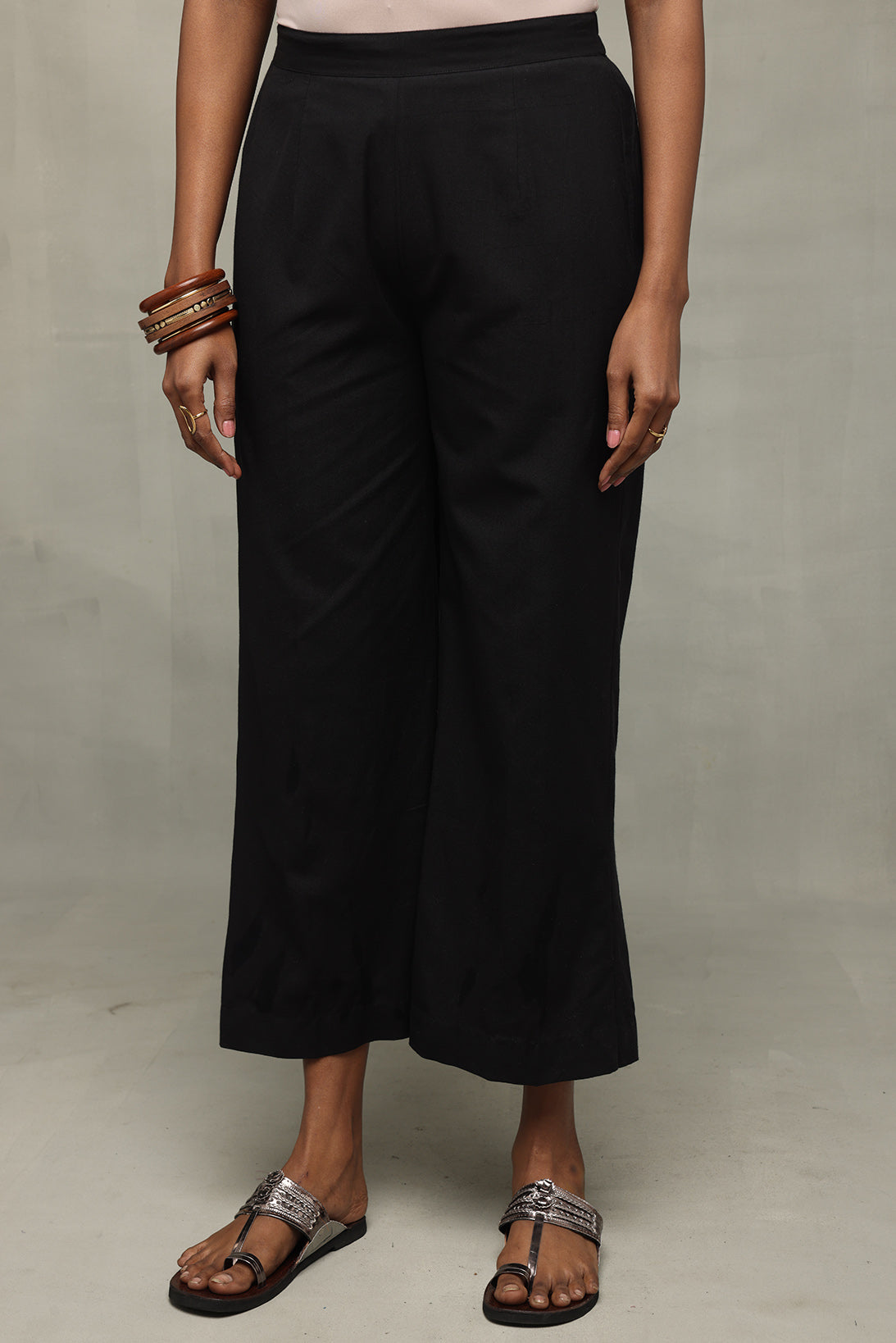 Noir Black Pure Cotton Straight Pant-Sutra Art of Clothing