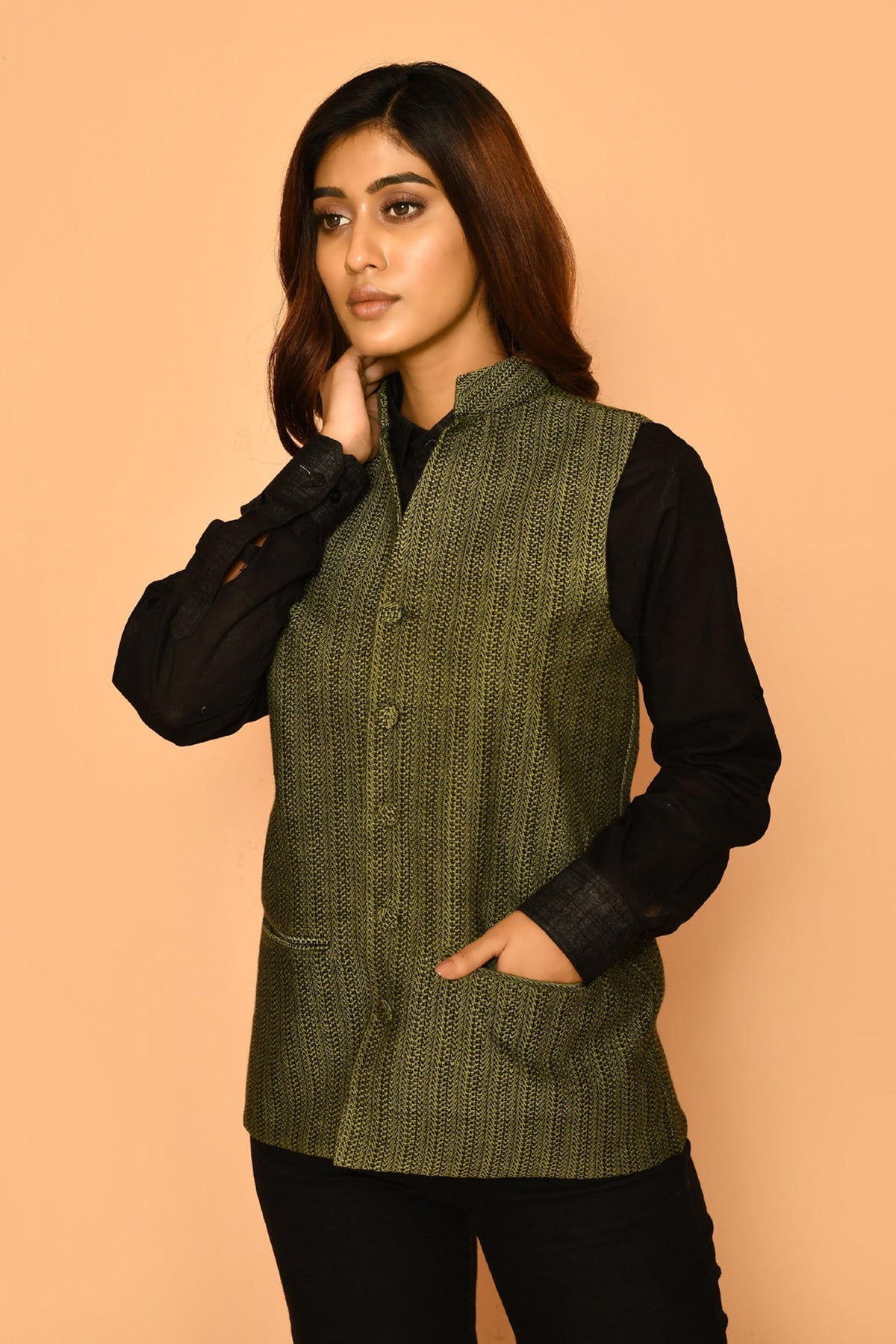 Wear kurta with this handloom cotton Nehru jacket for elegant ladies office wear