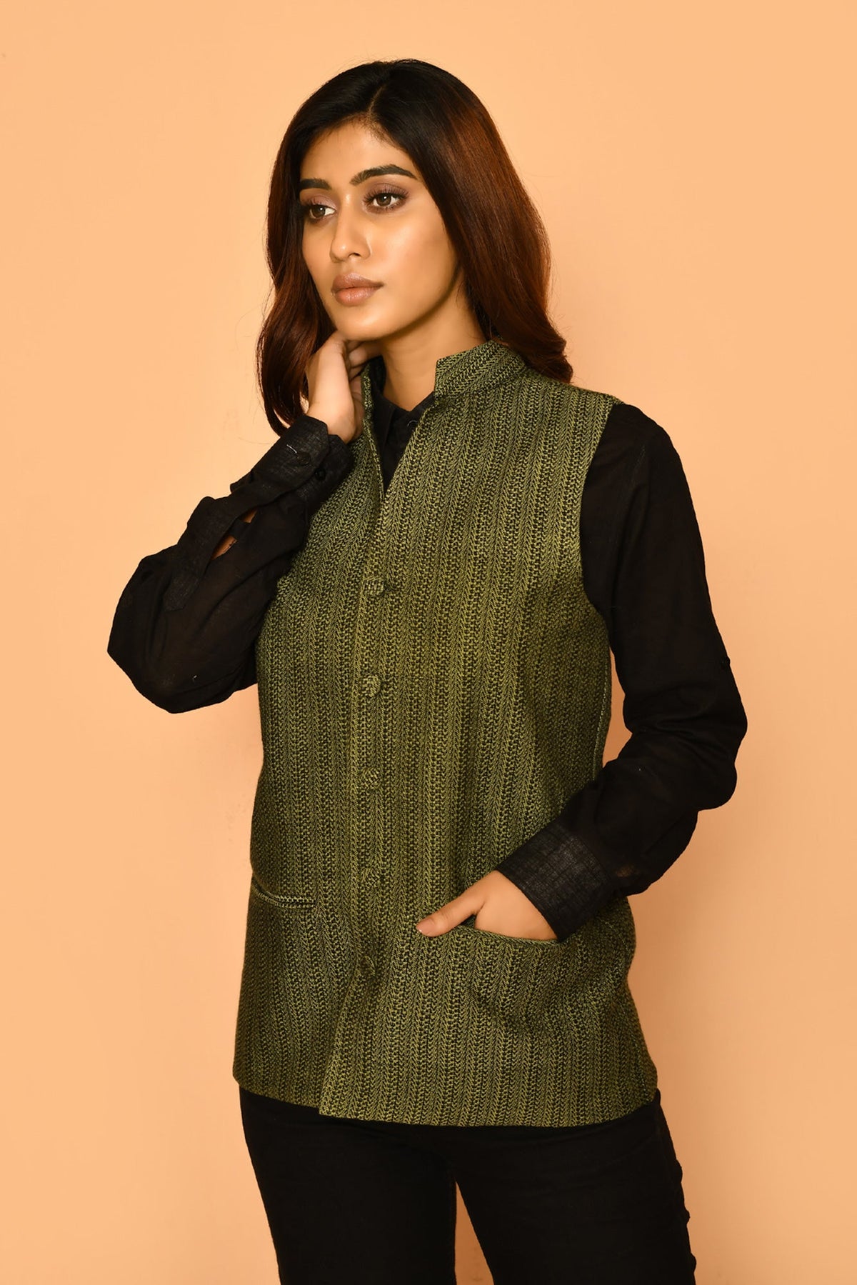 Wear kurta with this handloom cotton Nehru jacket for elegant ladies office wear