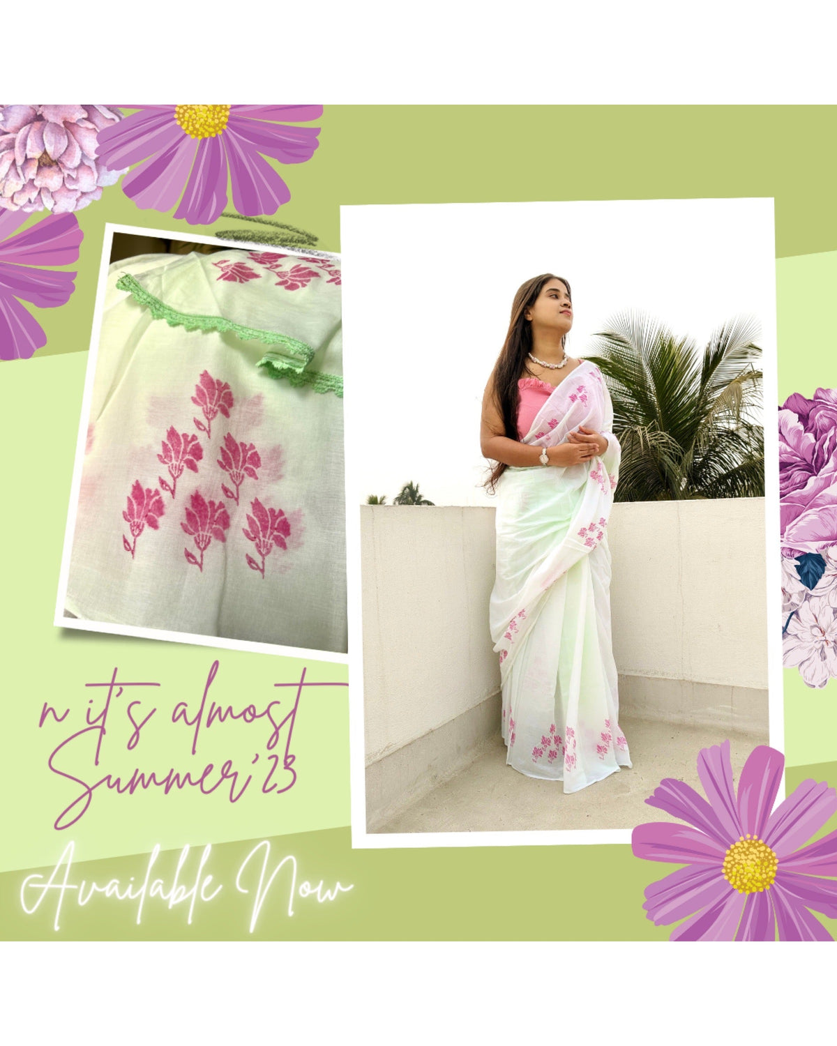 Pista Green and pink Mulmul cotton Saree by Shopaame named Pista Rouhafza