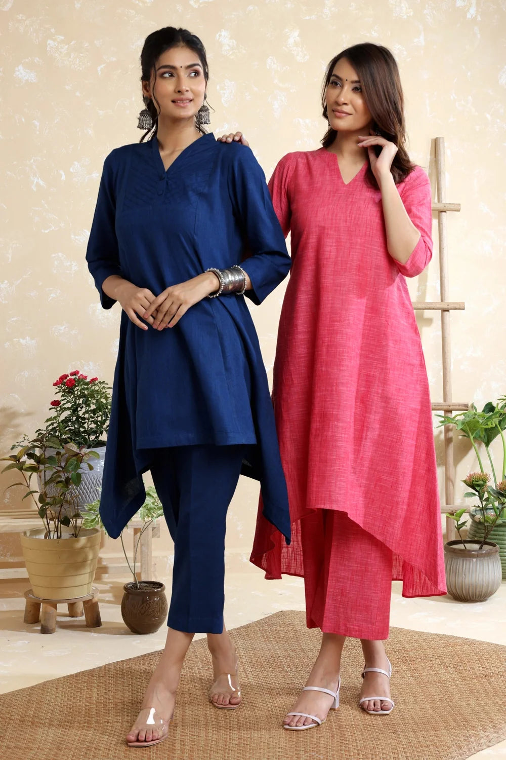 Navy Blue Cotton Co-ord Set-Sutra Art of Clothing
