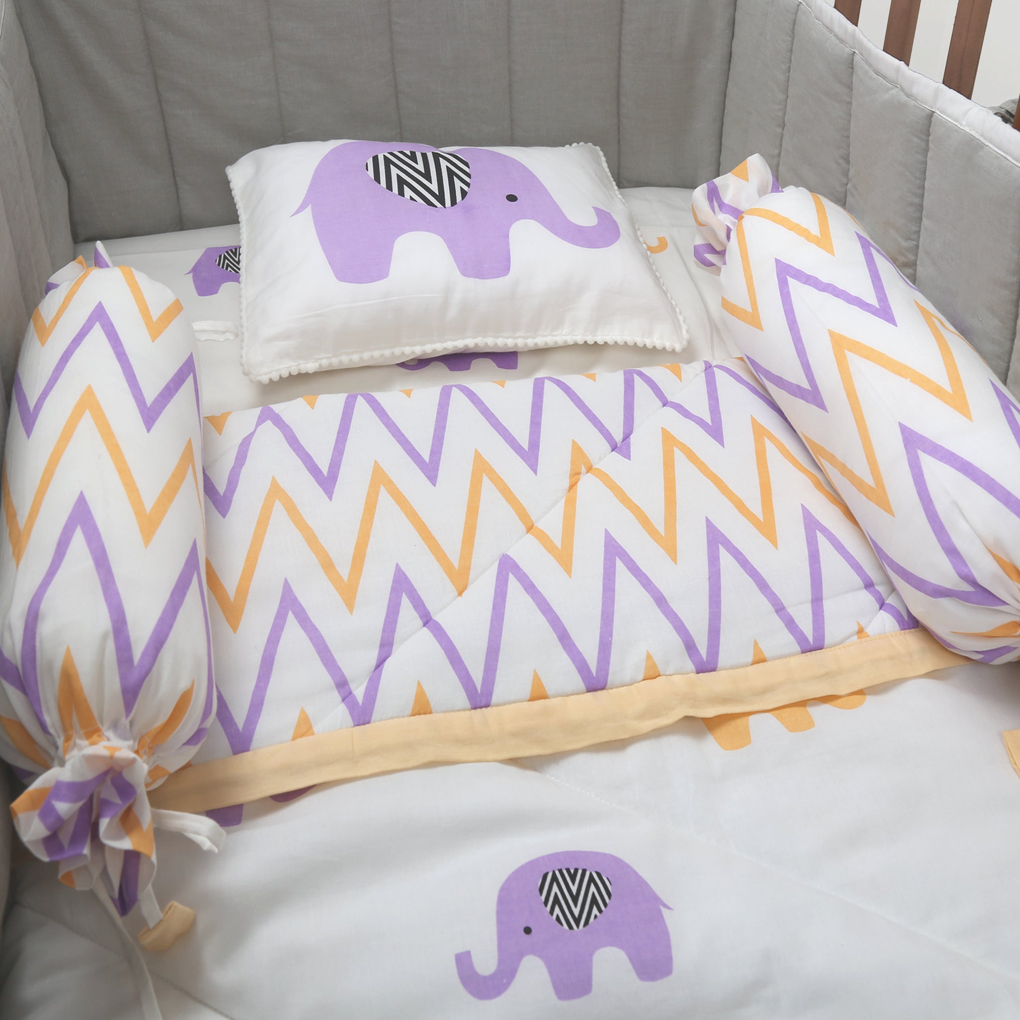 Enchanting Elephants - Organic Cot Bedding Sets - Oranges and Lemons