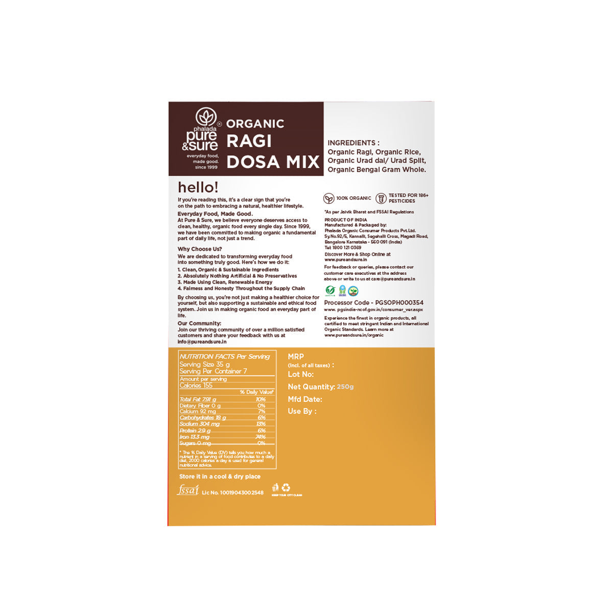 Organic Ragi dosa mix back
