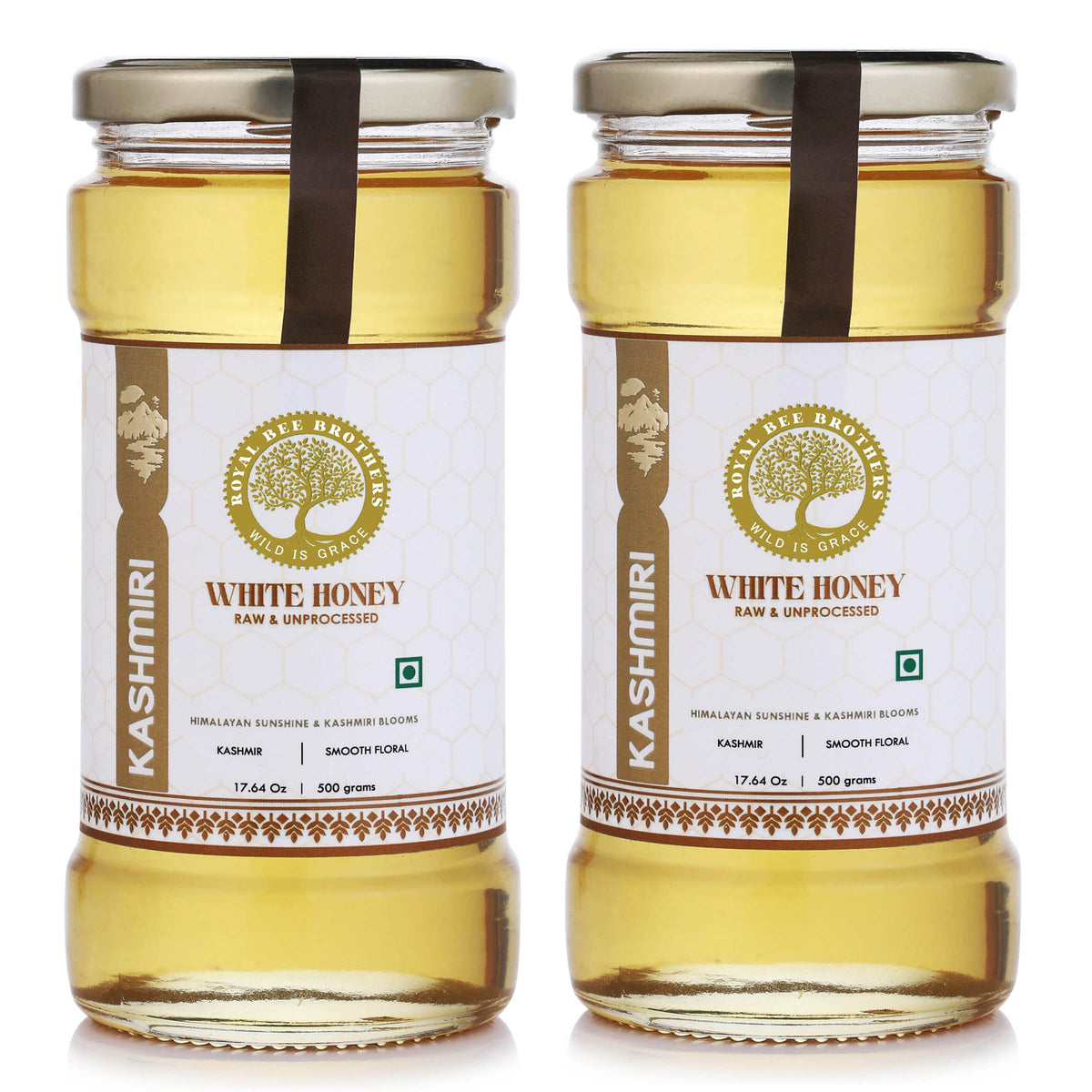 Luxury Kashmiri wild honey in premium glass jar made from nectar of Himalayan flowers and untouched mountain forests of Kashmir