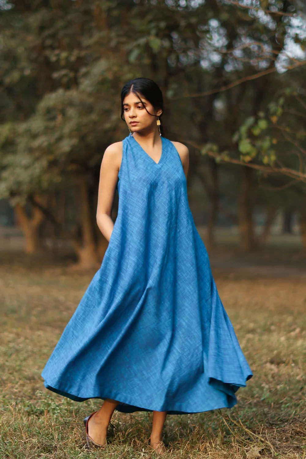 Aquina Blue Cotton Dress-Sutra Art of Clothing