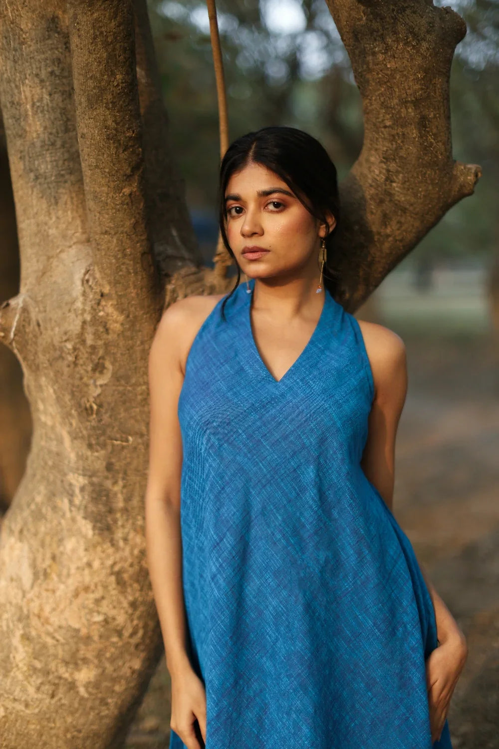 Aquina Blue Cotton Dress-Sutra Art of Clothing