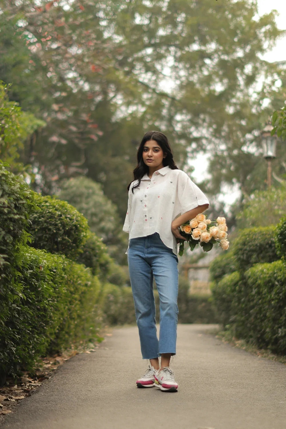 Handloom Red Heart Woven White Jamdani Shirt-Sutra Art of Clothing