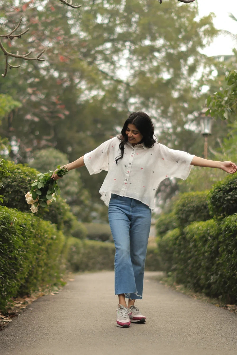 Handloom Red Heart Woven White Jamdani Shirt-Sutra Art of Clothing