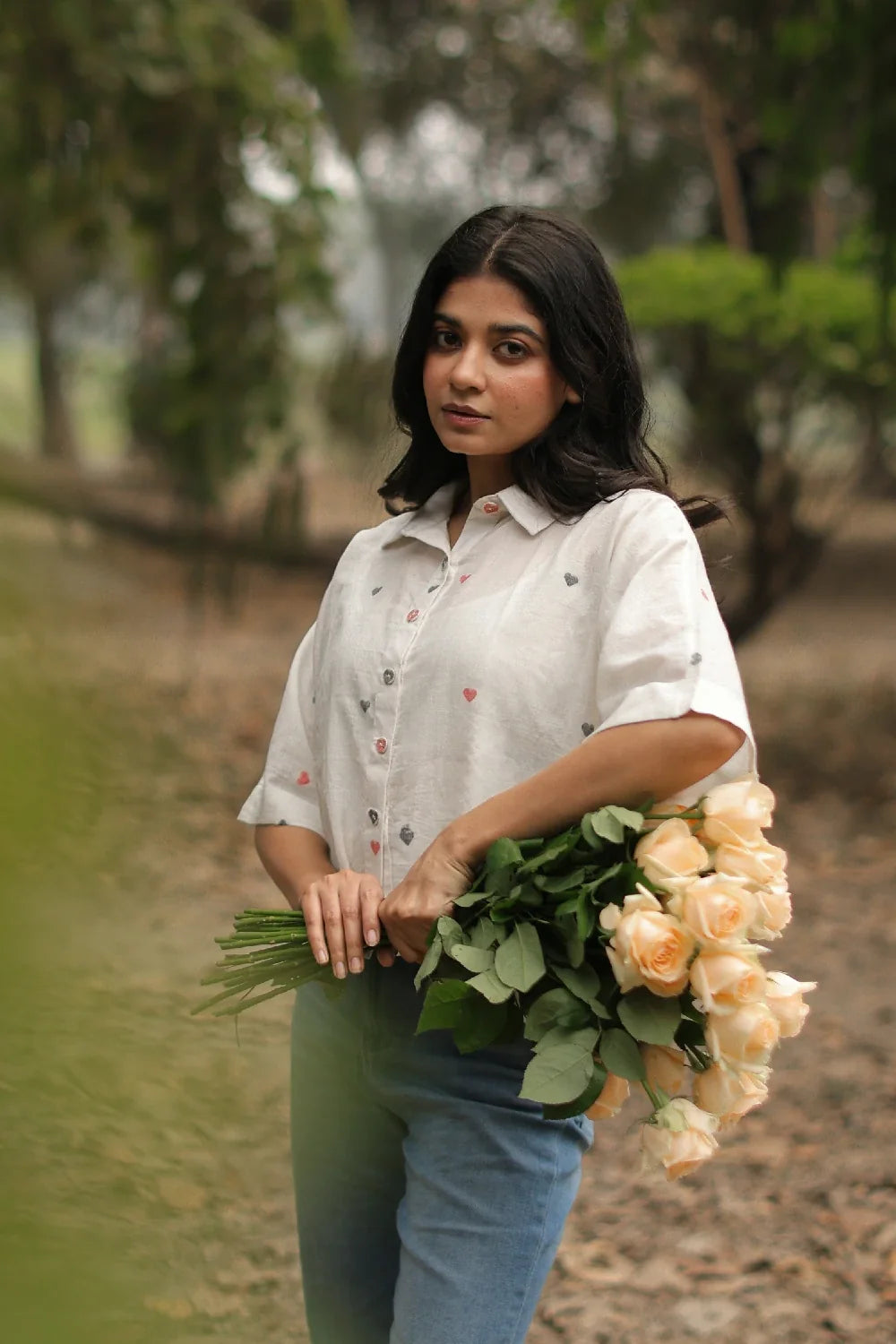 Handloom Red Heart Woven White Jamdani Shirt-Sutra Art of Clothing