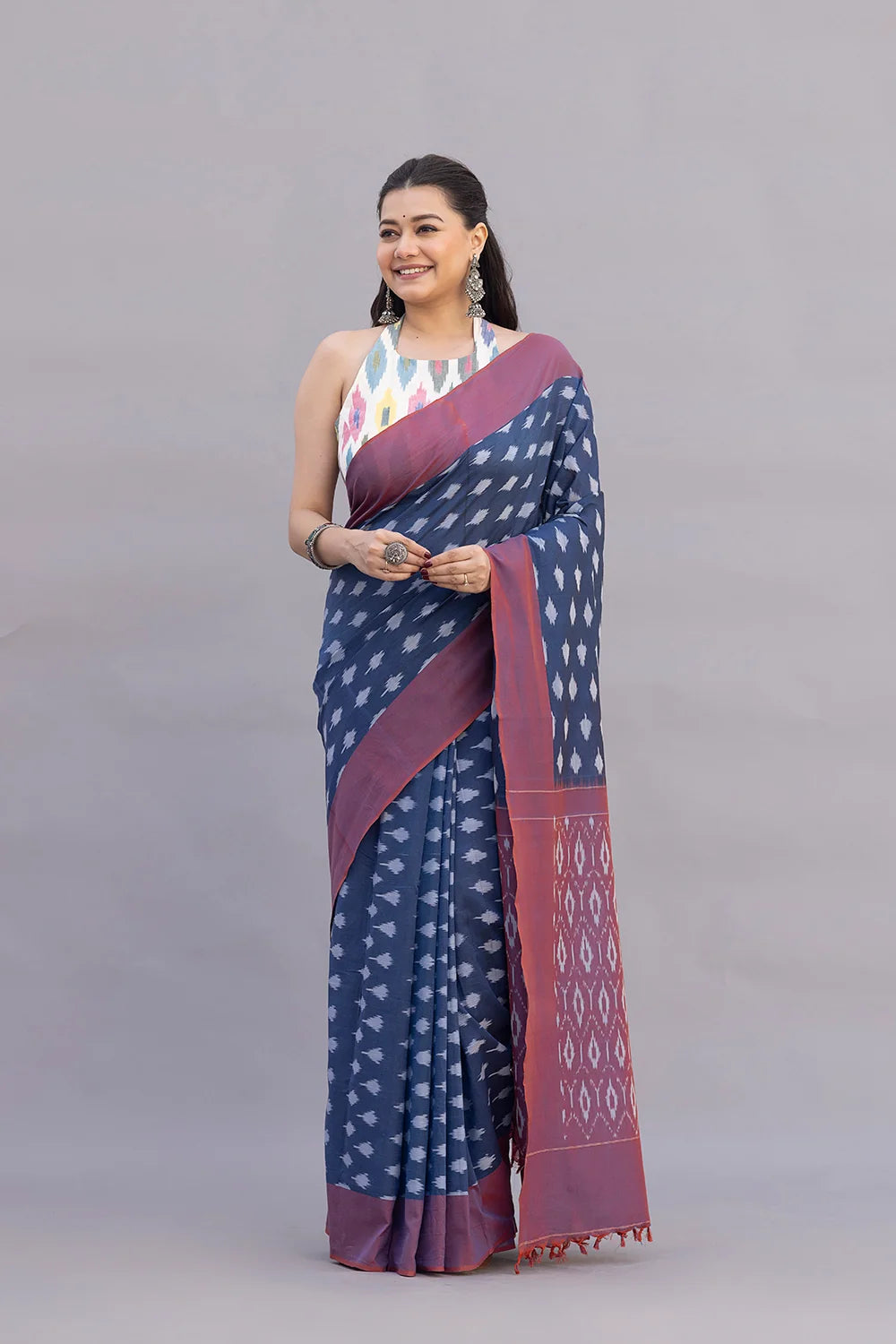 Beige Multicolor Ikat Blouse-Sutra Art of Clothing