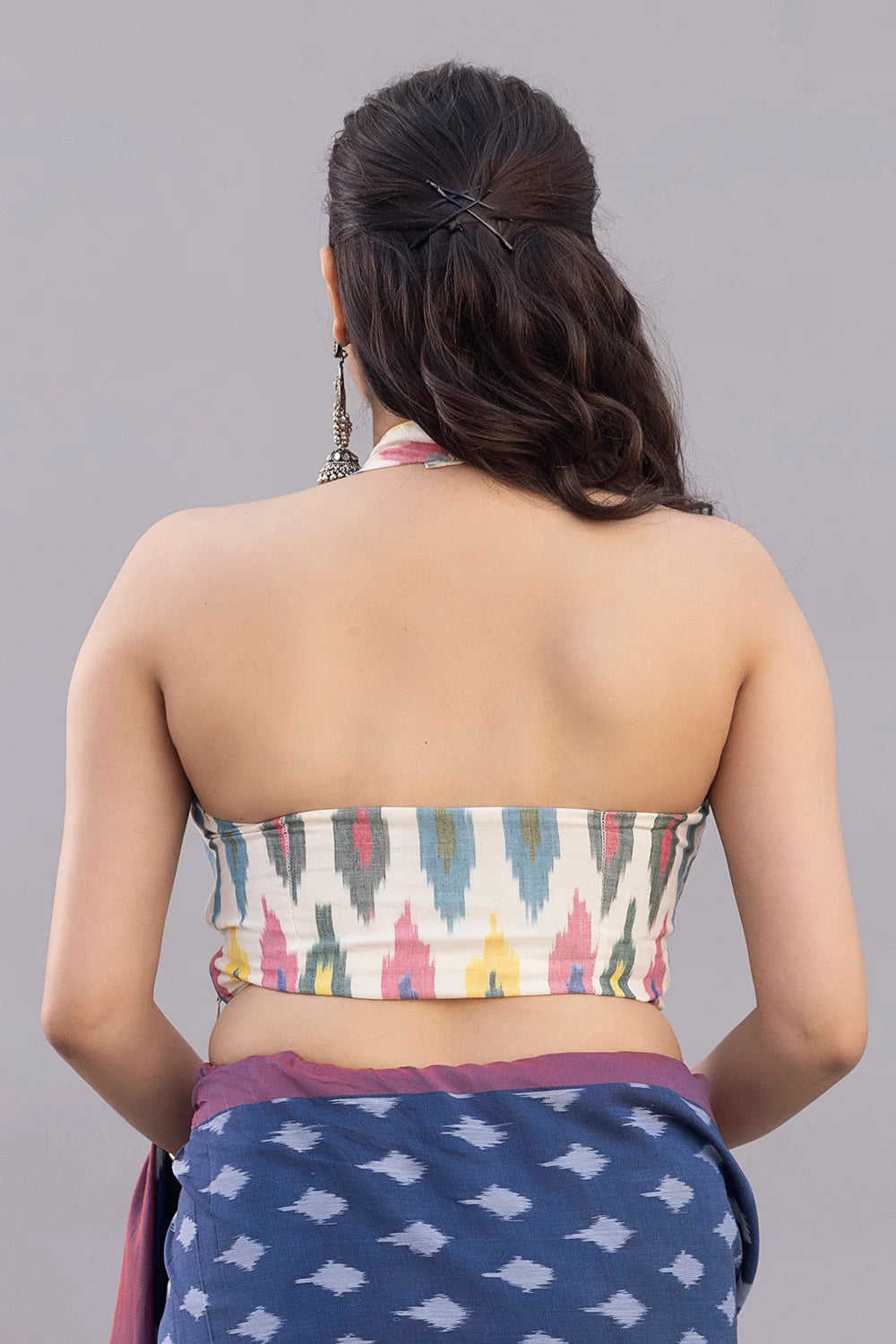 Beige Multicolor Ikat Blouse-Sutra Art of Clothing