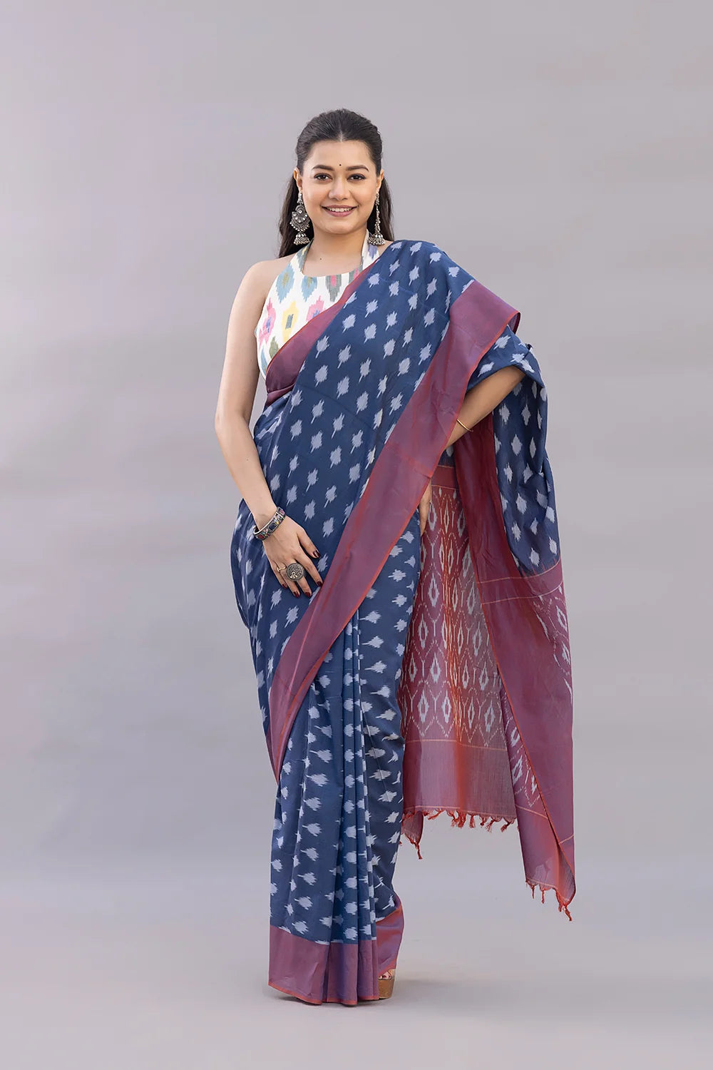 Beige Multicolor Ikat Blouse-Sutra Art of Clothing