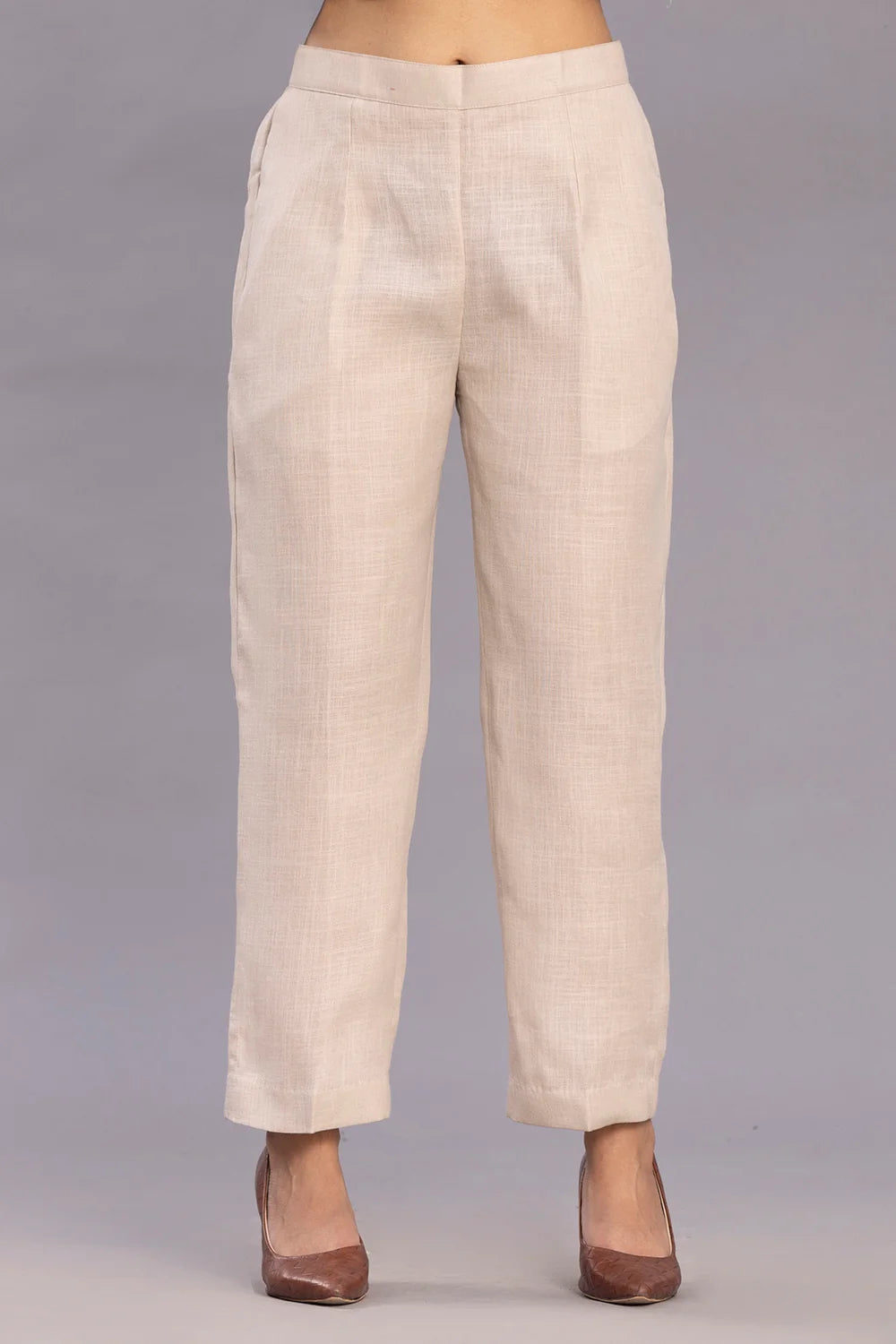Beige Linen Emnbriodered Kurta Set With Dupatta-Sutra Art of Clothing