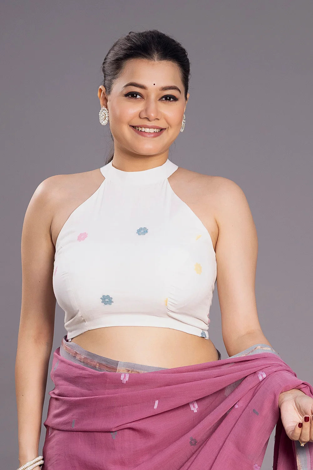 Shweta Phool Jamdani Blouse-Sutra Art of Clothing