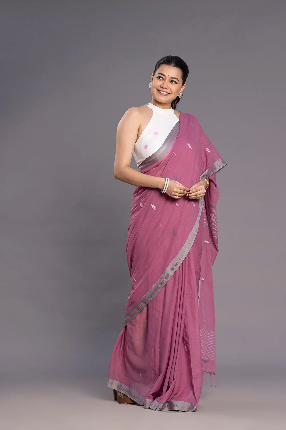 Shweta Phool Jamdani Blouse-Sutra Art of Clothing