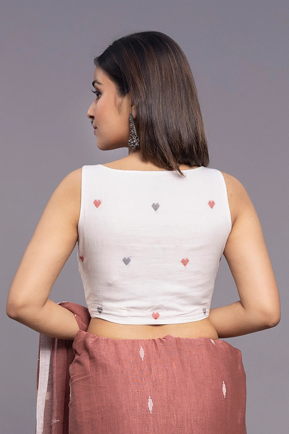 Heart Shape Jamdani Cotton Blouse-Sutra Art of Clothing