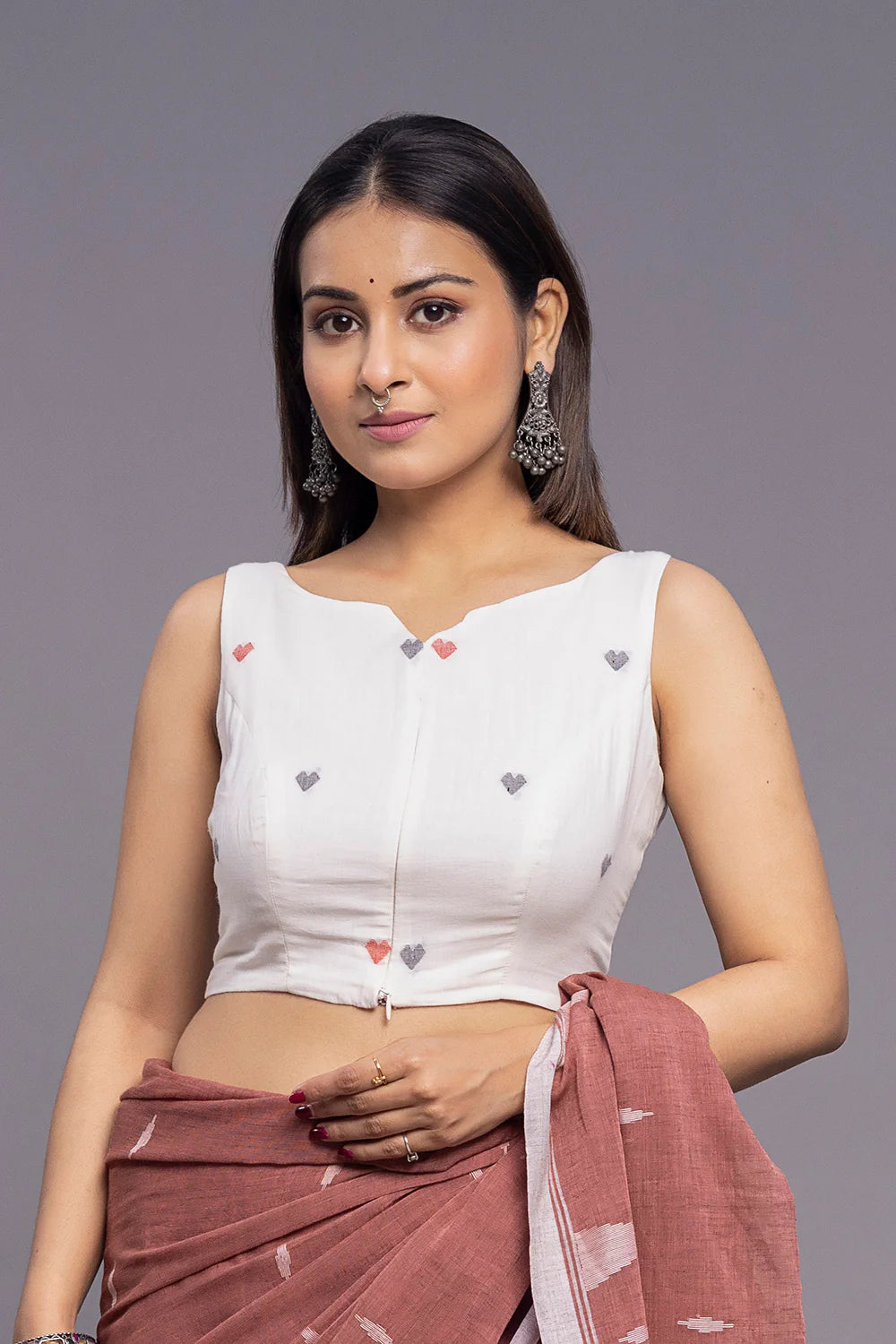 Heart Shape Jamdani Cotton Blouse-Sutra Art of Clothing