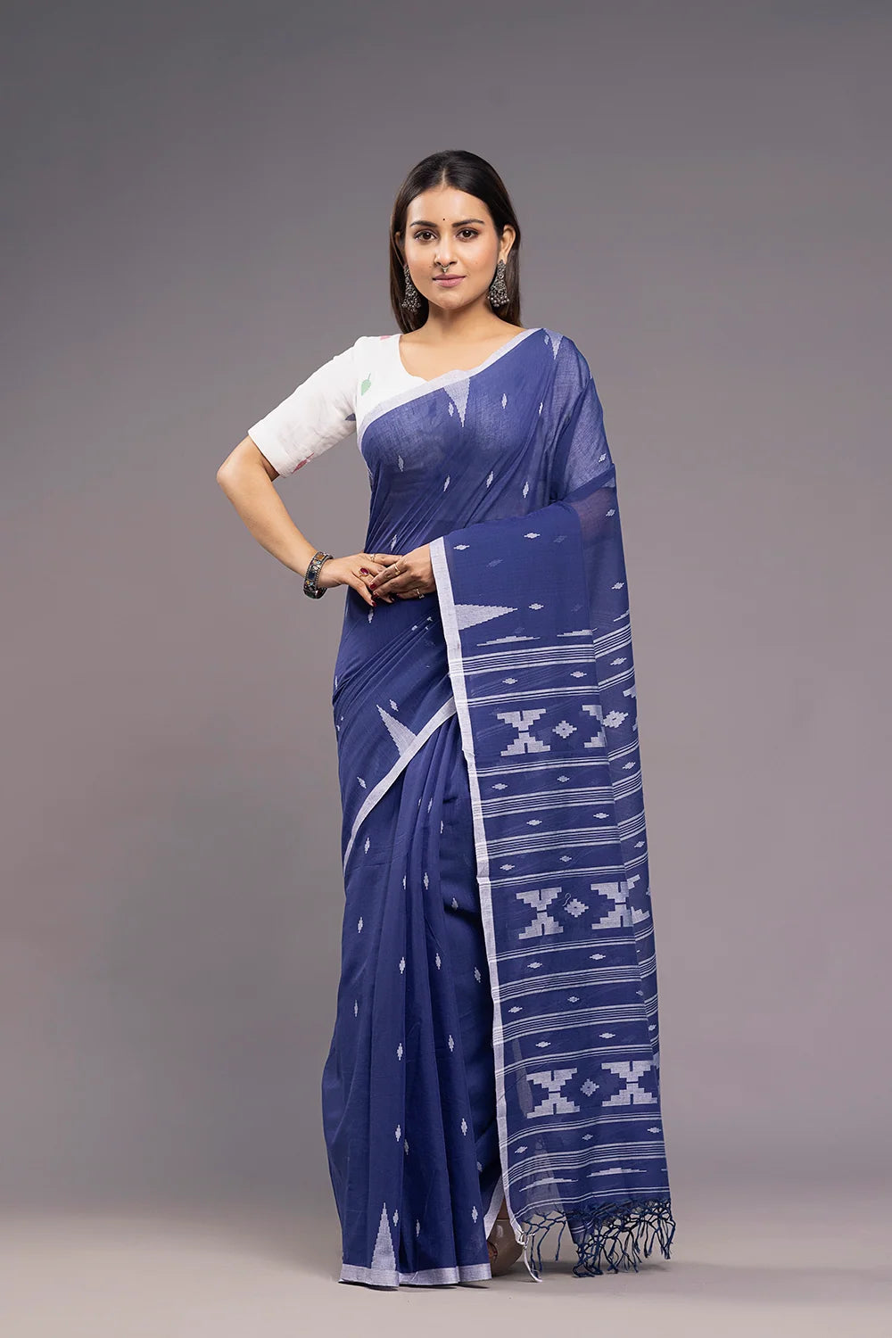 White Pallav Cotton Blouse-Sutra Art of Clothing