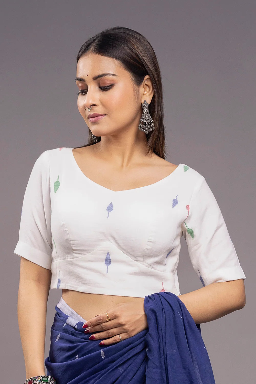 White Pallav Cotton Blouse-Sutra Art of Clothing
