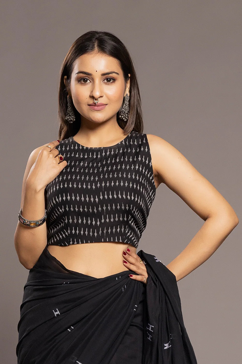Noir Black Ikat Blouse-Sutra Art of Clothing
