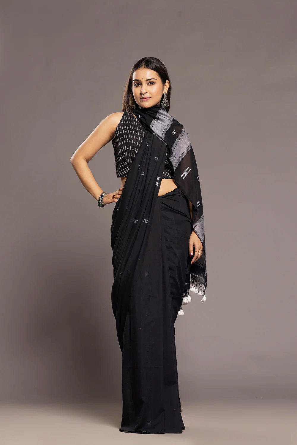 Noir Black Ikat Blouse-Sutra Art of Clothing