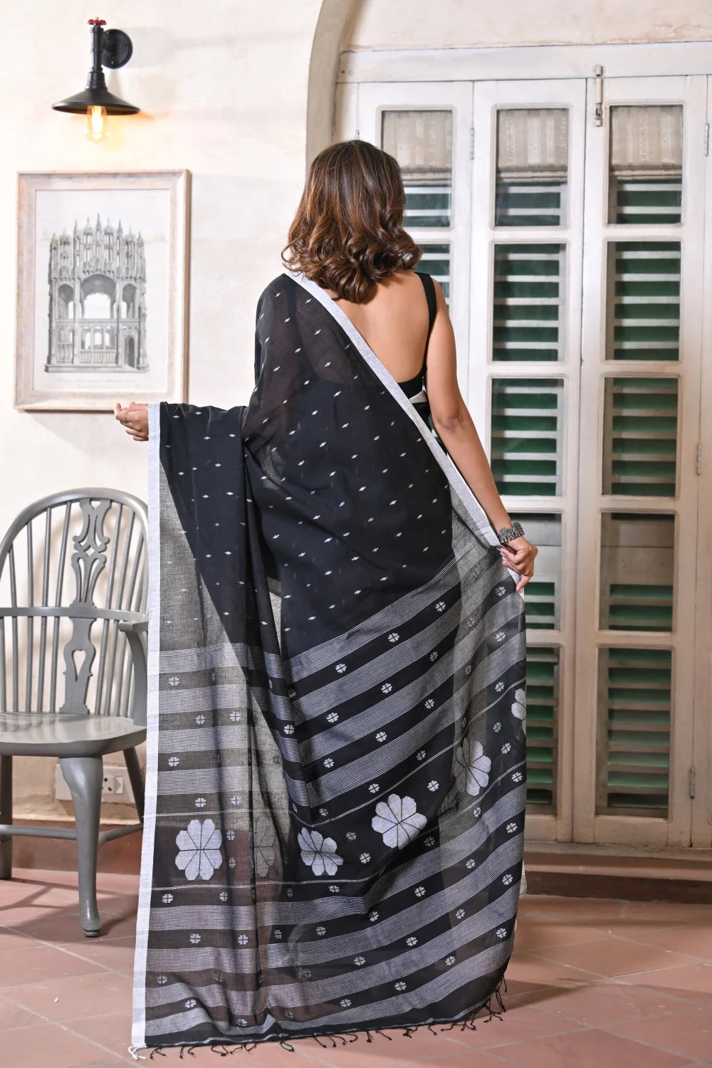 Handloom Black Soft Cotton Jamdani Saree-Sutra Art of Clothing