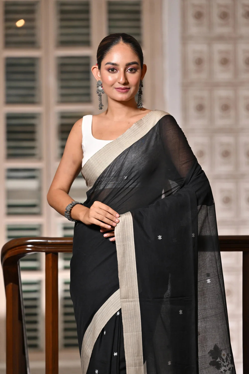 Handloom Black Soft Cotton Jamdani Saree-Sutra Art of Clothing