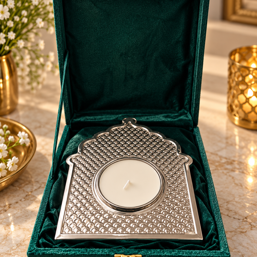 Silver Plated Tea Light Holder | Elegant Candle & Diwali Décor | Artecasa - https://artecasa.in/