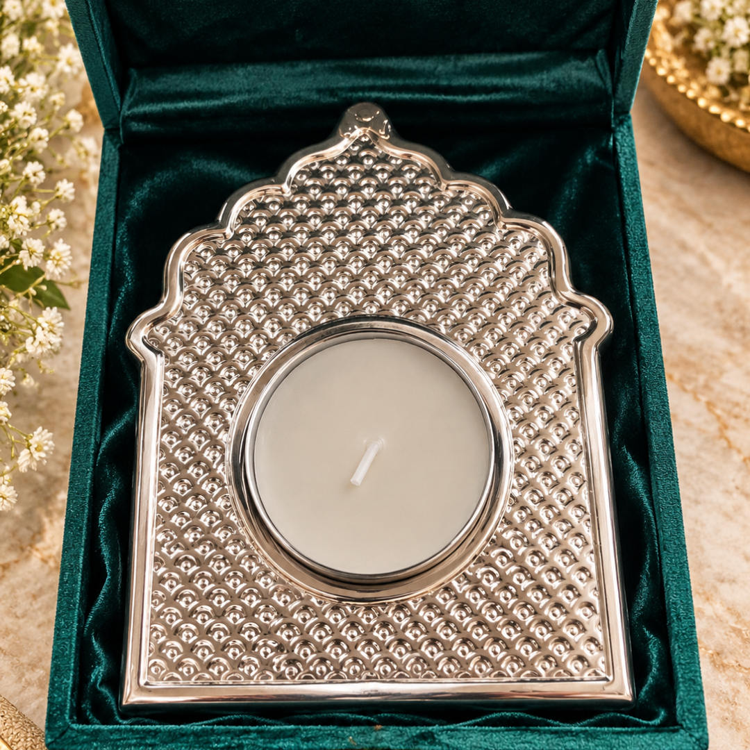 Silver Plated Tea Light Holder | Elegant Candle & Diwali Décor | Artecasa - https://artecasa.in/