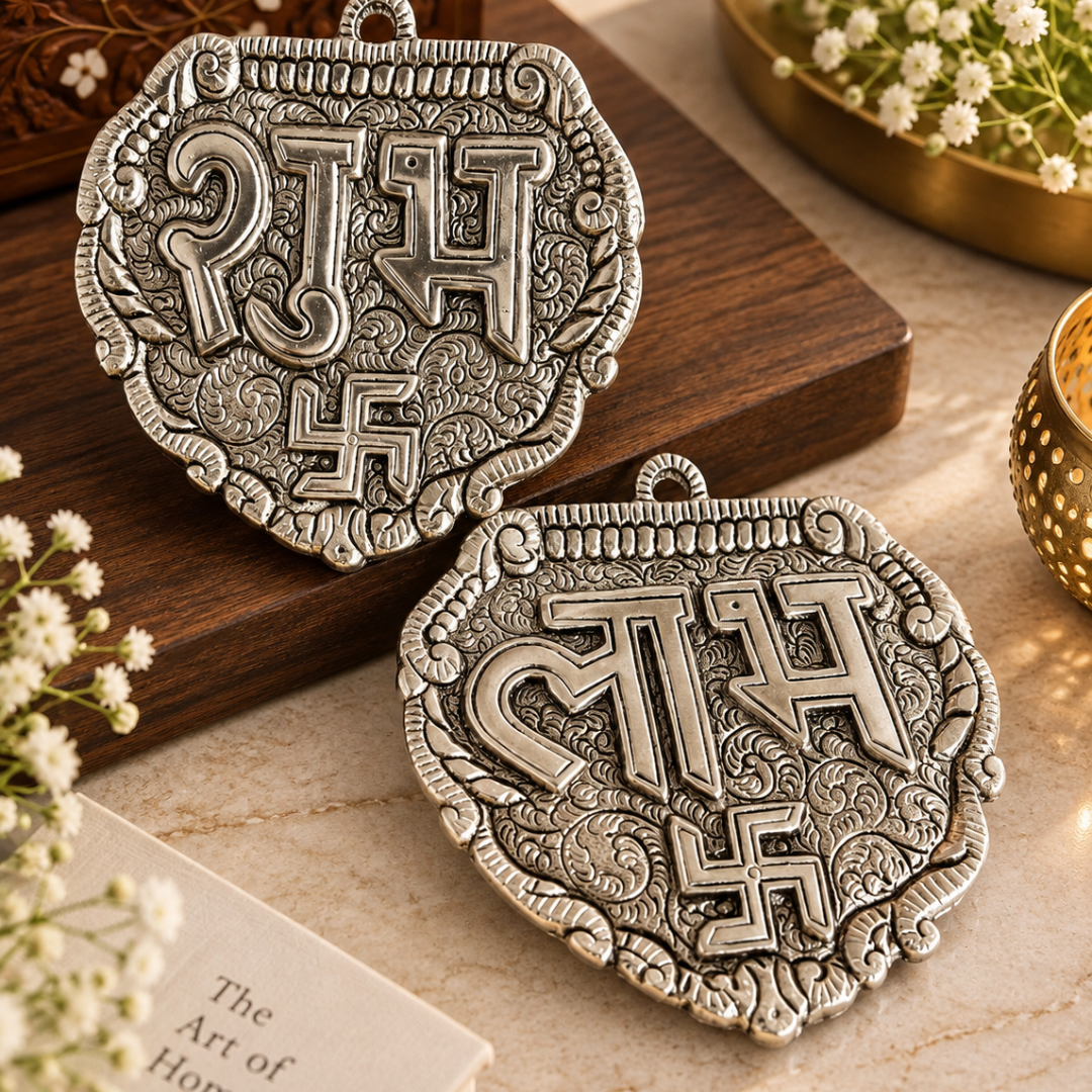 Silver Plated Palm Shape Shubh Labh | Diwali & Pooja Décor | Artecasa - https://artecasa.in/