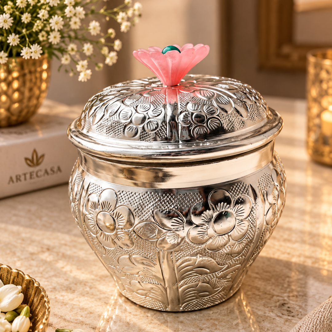 Silver Plated Floral Trinket Box | Jewellery & Keepsake Box | Artecasa - https://artecasa.in/
