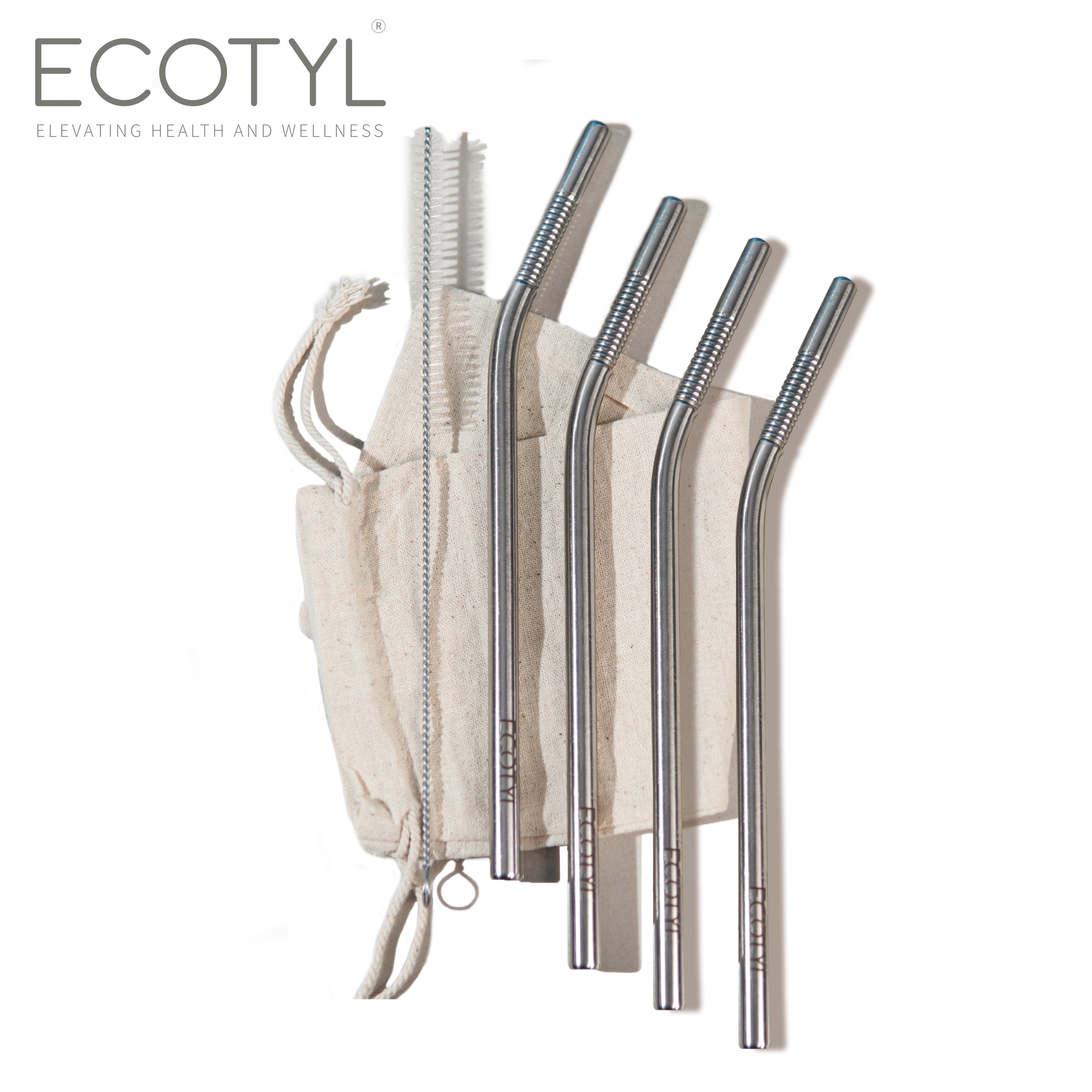 Stainless Steel Straw (Set of 4) + Cleaning Brush - Ecotyl - 100% Organic I Sustainable