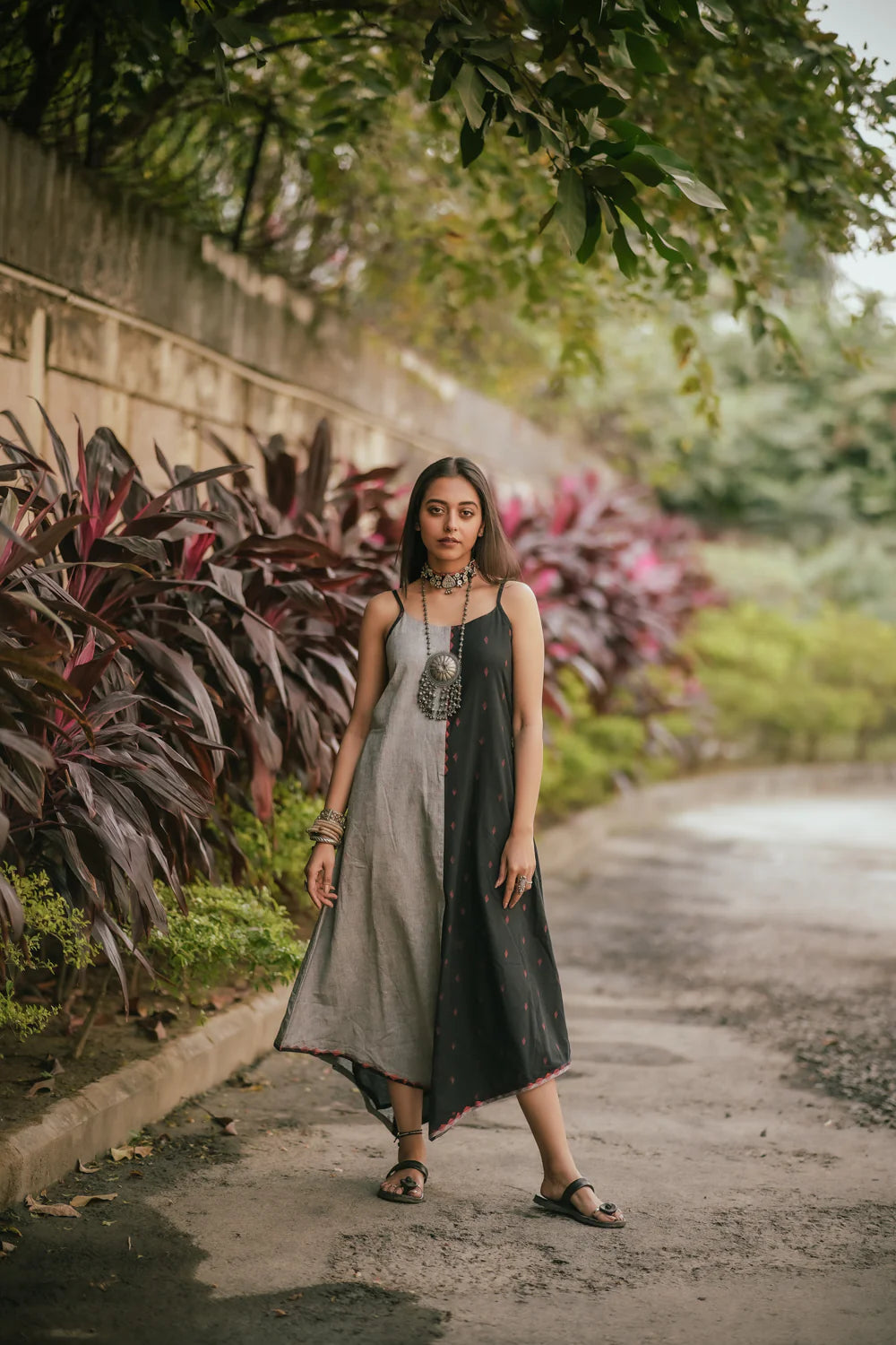 Charcoal Black and Grey Cotton Dress-Sutra Art of Clothing