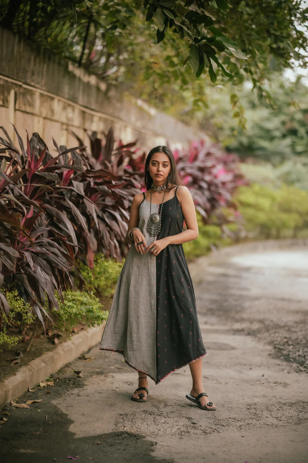 Charcoal Black and Grey Cotton Dress-Sutra Art of Clothing