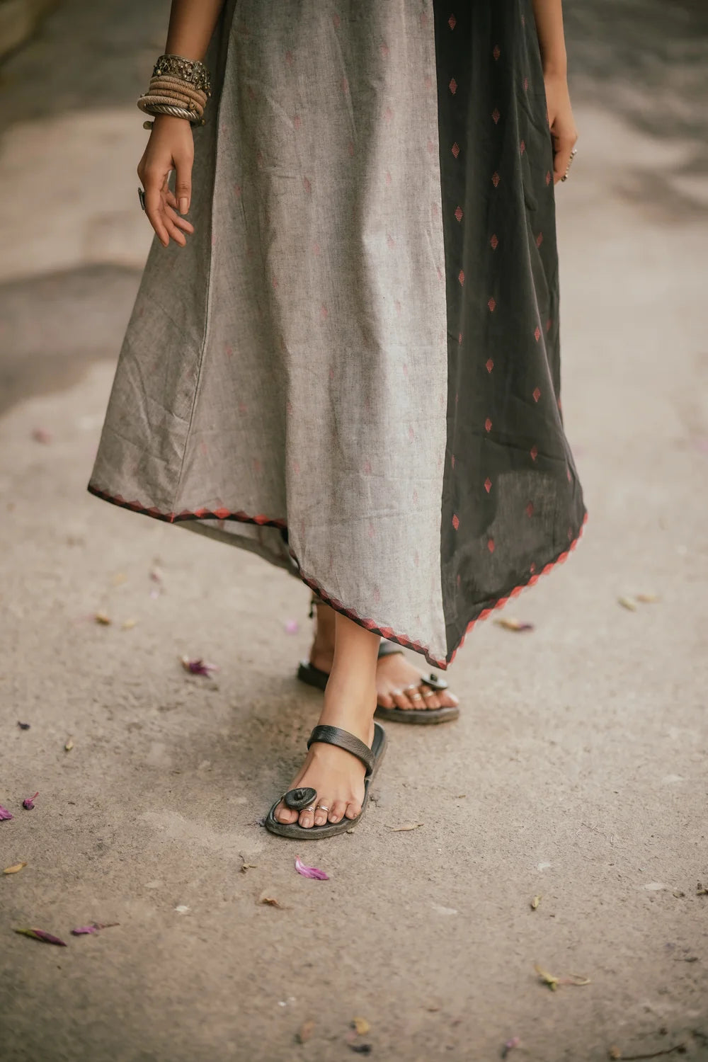 Charcoal Black and Grey Cotton Dress-Sutra Art of Clothing