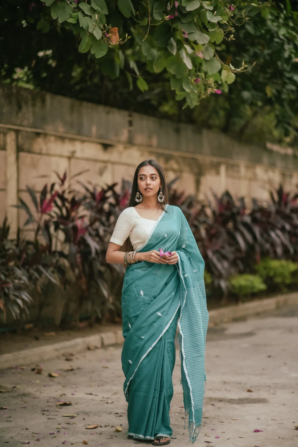 Handloom Aqua Green Mulmul Jamdani Saree-Sutra Art of Clothing