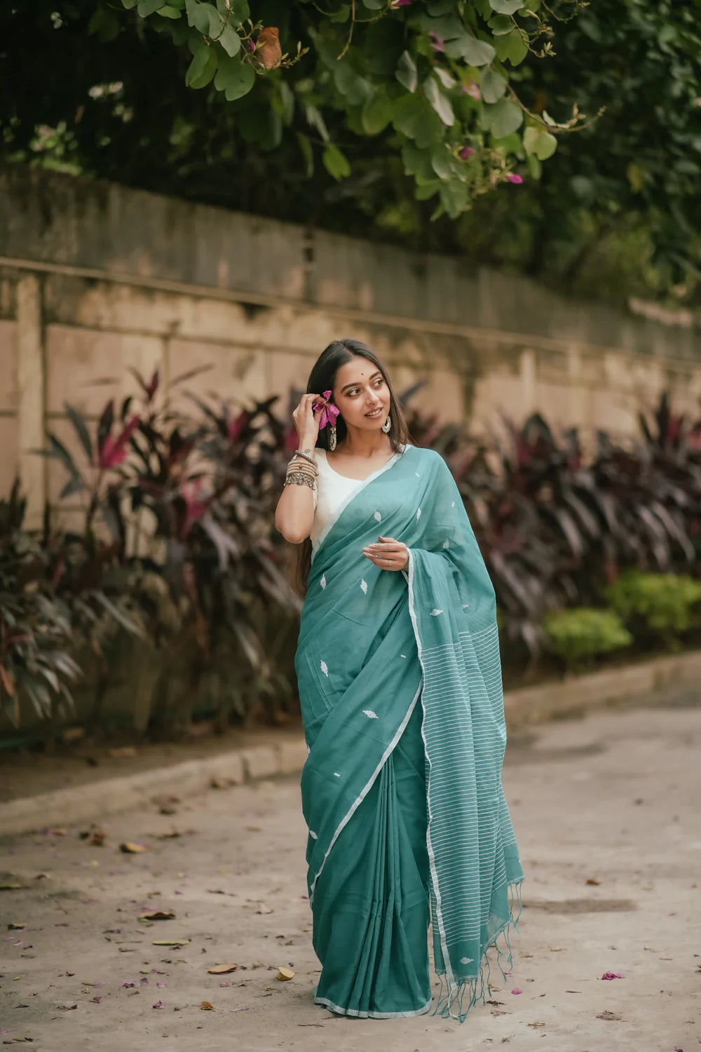Handloom Aqua Green Mulmul Jamdani Saree-Sutra Art of Clothing