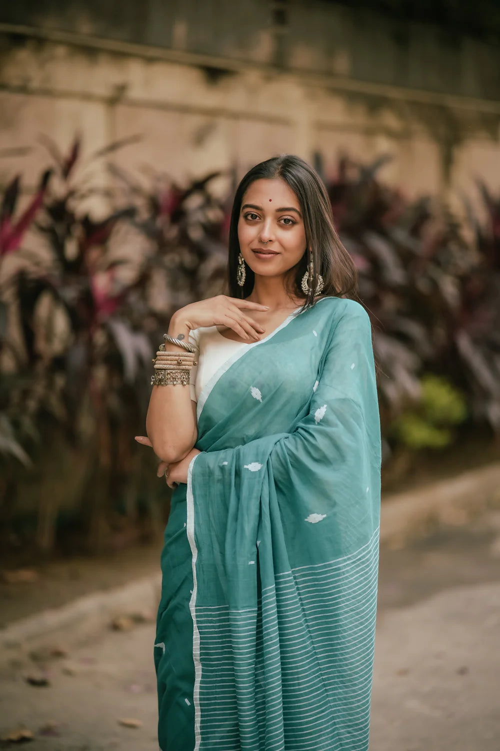 Handloom Aqua Green Mulmul Jamdani Saree-Sutra Art of Clothing