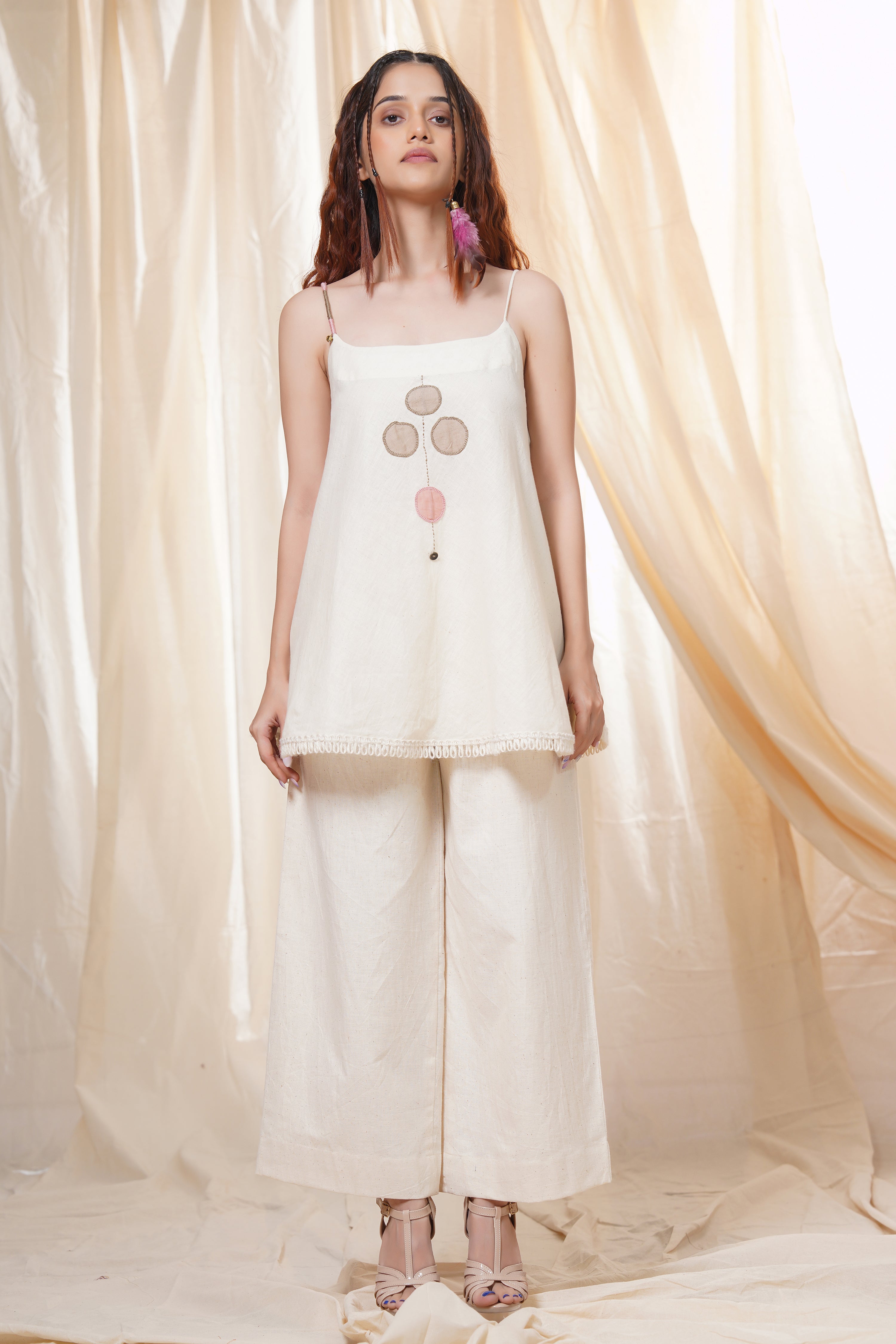 Subtle dots- planet-friendly polka spaghetti co-ord set - f / white