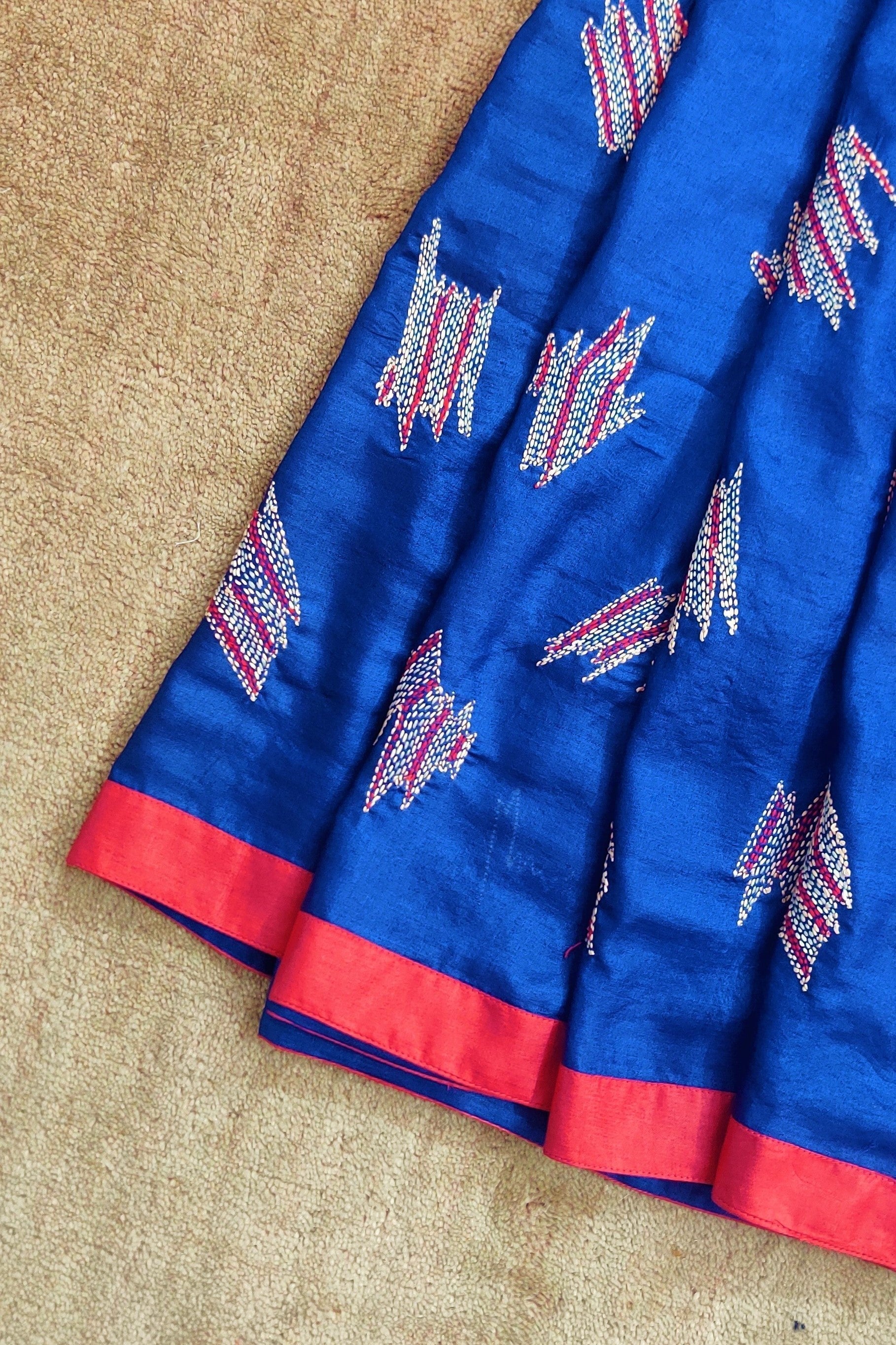 Midnight-blue wild silk saree with sujani-bihart