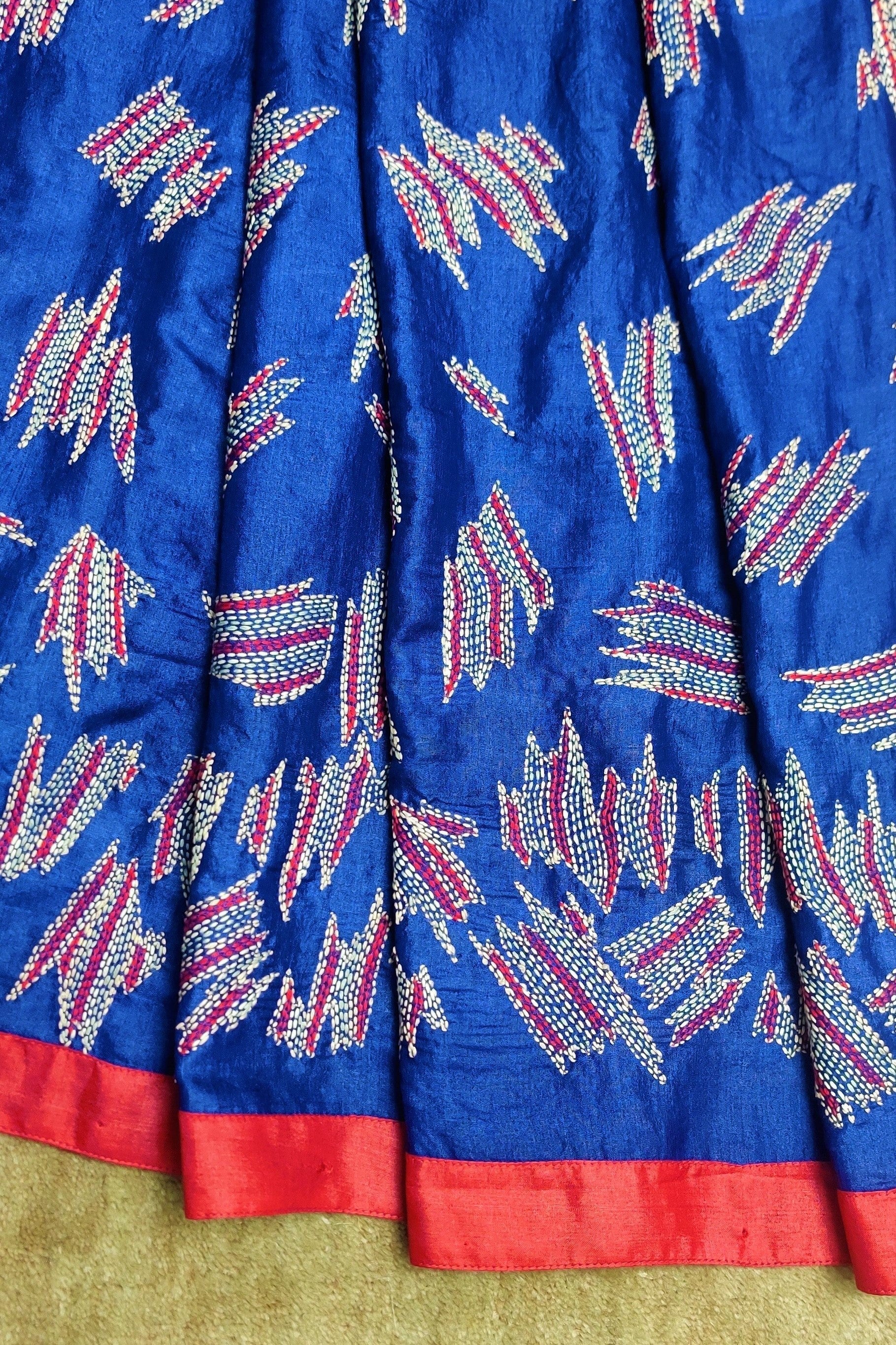 Midnight-blue wild silk saree with sujani-bihart