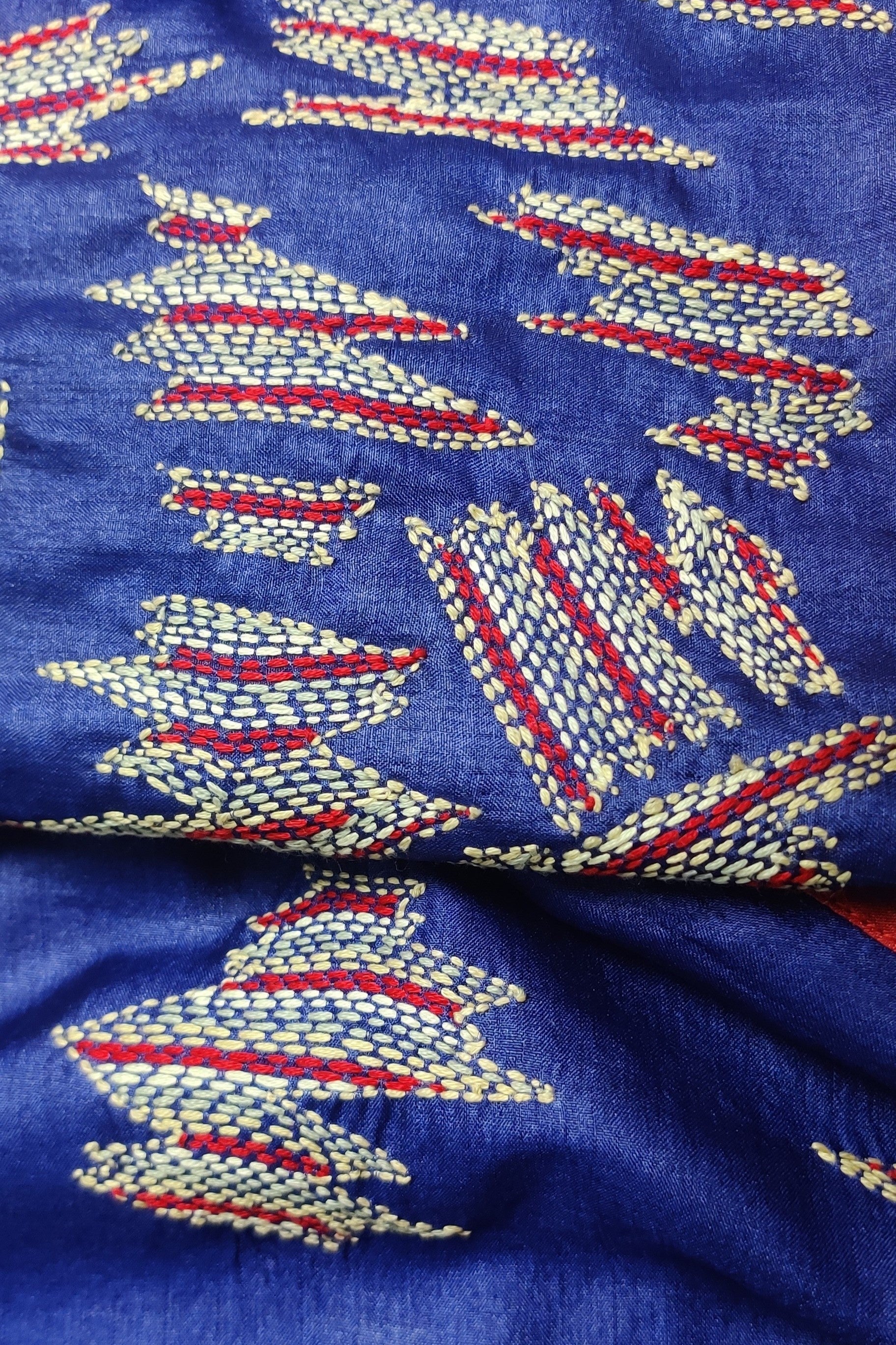 Midnight-blue wild silk saree with sujani-bihart