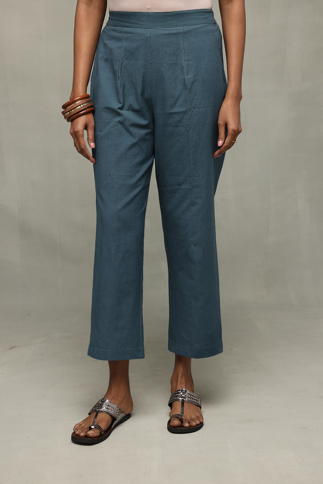 Teal Green Pure Cotton Pant-Sutra Art of Clothing